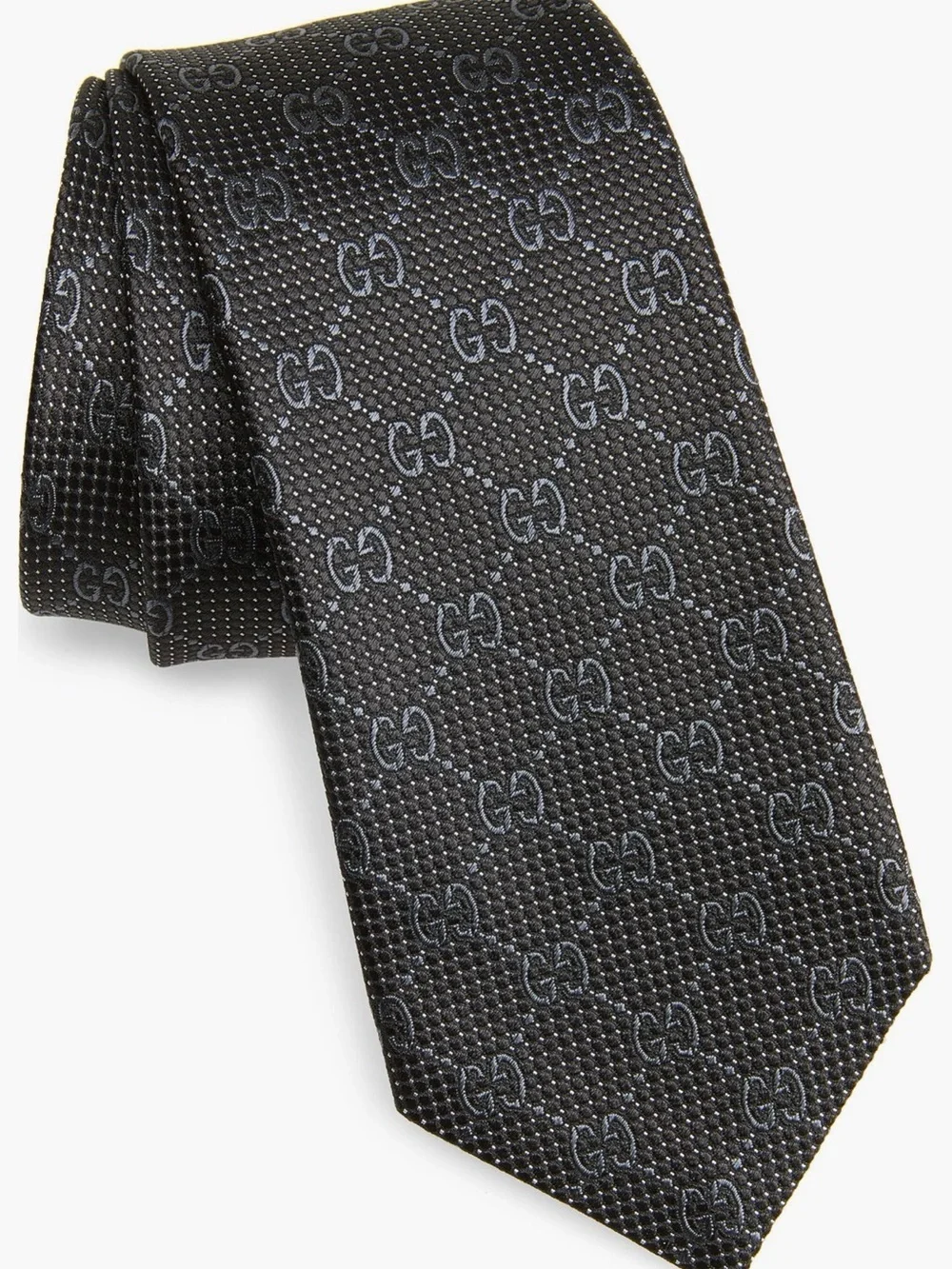 Authentic Gucci Black Textured GG Silk Tie